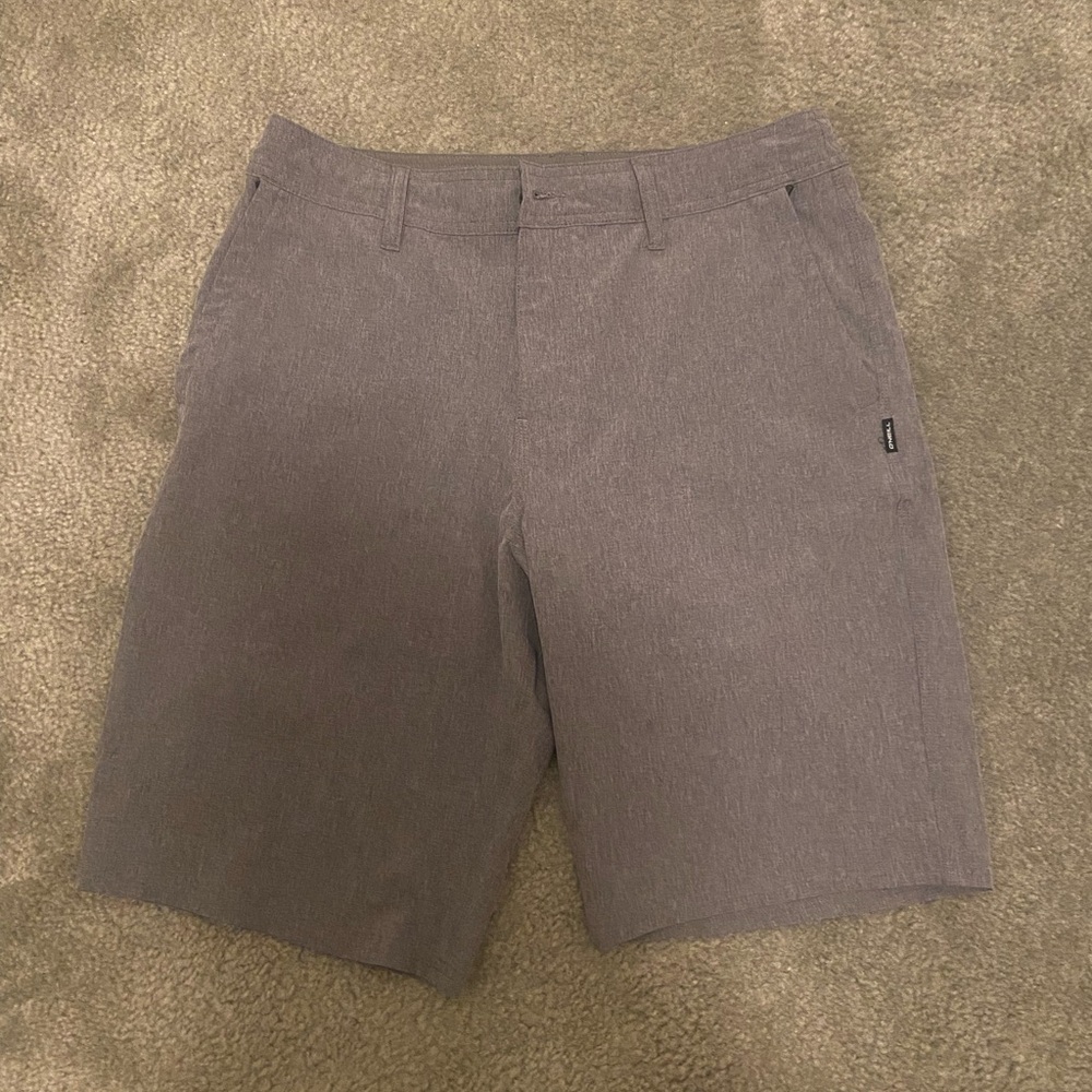 Gray Hybrid Knee-Length Shorts with Flat Front Design